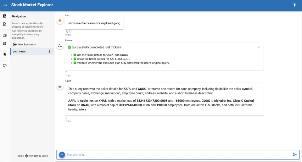 Stock market explorer screenshot